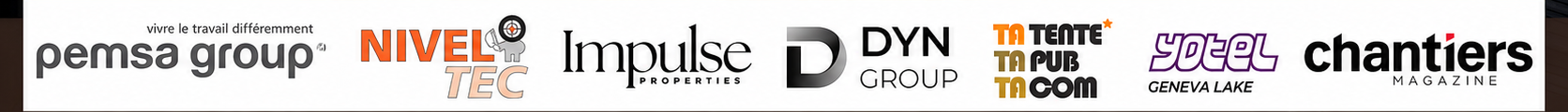 Partenaires : Pemsa Group, Nivel Tec, Impulse Properties, DYN Group, Ta Tente Ta Pub Ta Com, YOTEL Geneva Lake, Chantiers Magazine